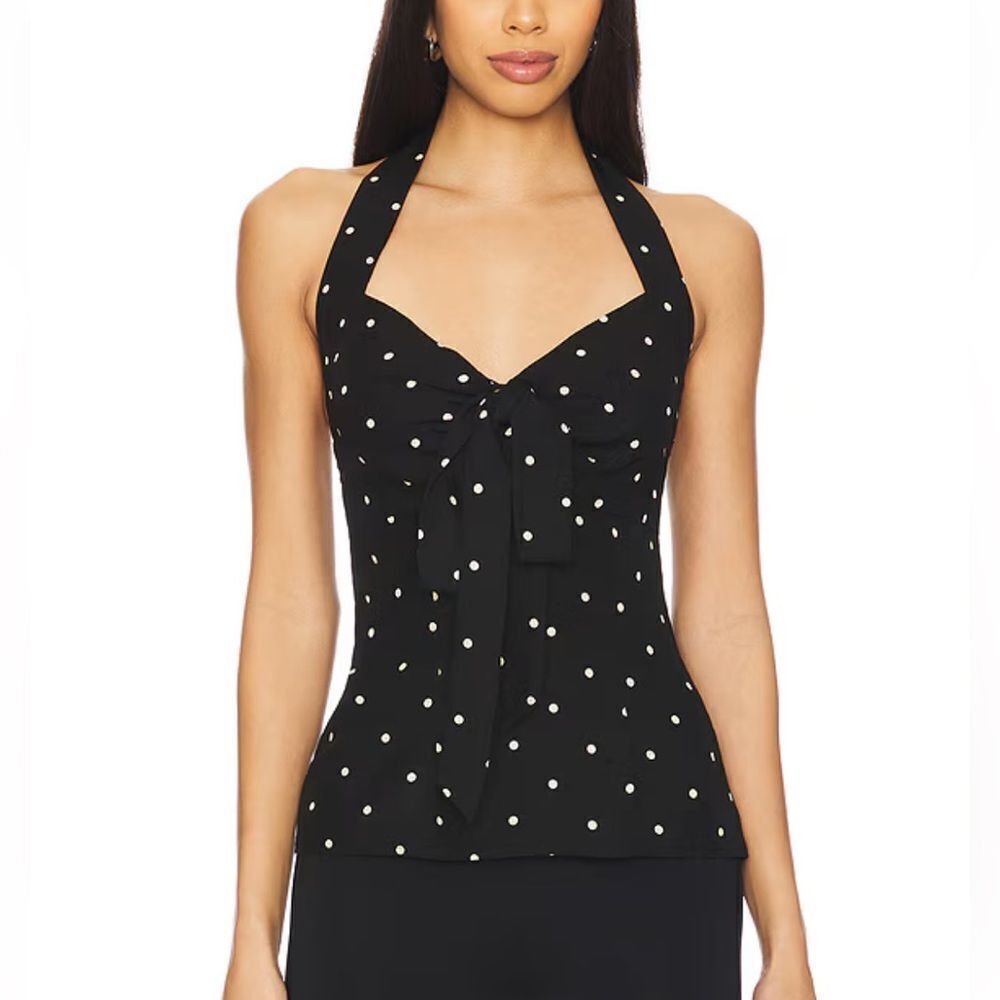 LPA Romi Halter Top Black Cream Dot print camisole blouse Revolve XL